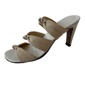 Donald J Pliner Heels Beige Fabric Strappy Slip On Heels Leather Women's Size 8M